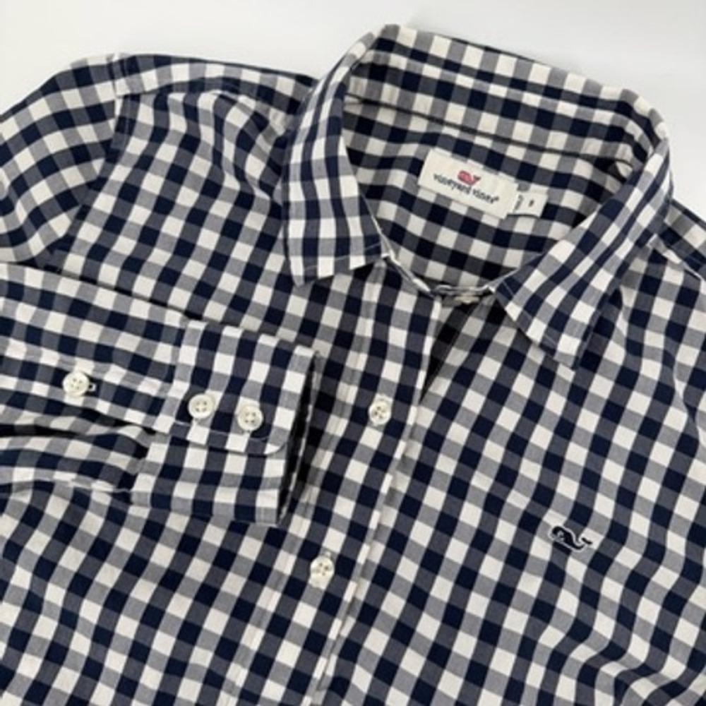 Vineyard Vines Navy and White Gingham Button-Down Shirt
